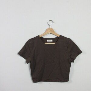 Aritzia Babaton Contour Crew Cropped T-shirt Women's L Black Short Sleeve 148